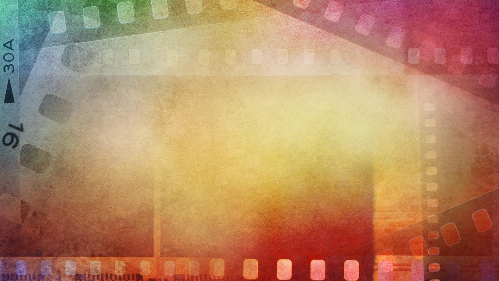 A collage of multi-colored film strips